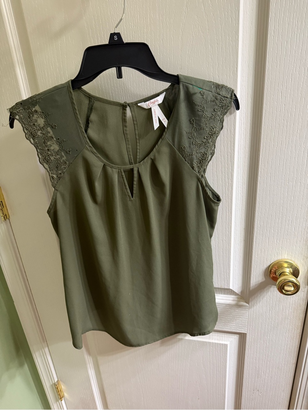 Candie's Olive Green Lace Cap Sleeve Blouse